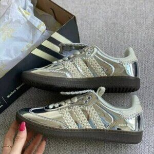 💙💖Women's Adidas Samba x Wales Bonner Low Silver Metallic Sneakers